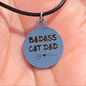 Badass Cat Dad High Polish Stainless Steel Necklace NWT